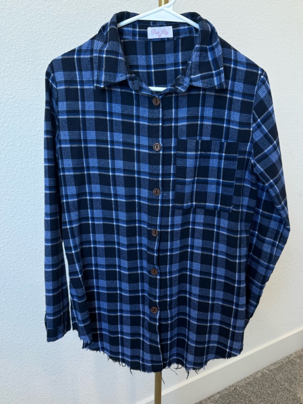 Pink Lily Blue and Black Plaid Button-Down Shirt